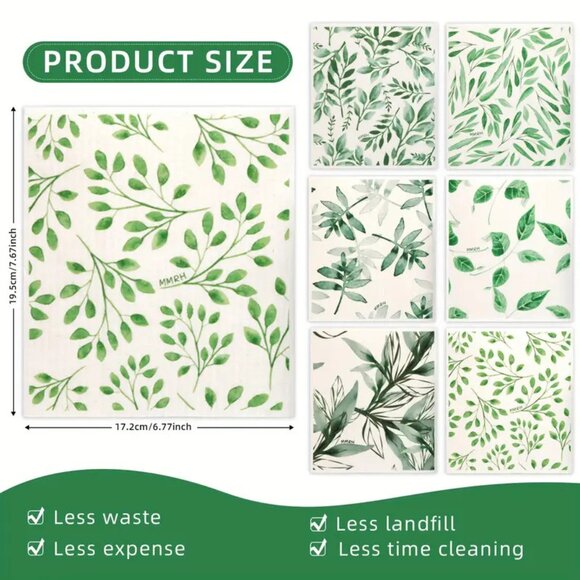 NEW Set of 6 Swedish Dishcloth - Plant, Leaves & Ivy - Reusable Sponge Cloth - Picture 2 of 8